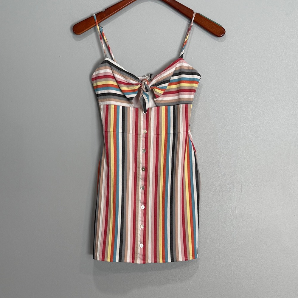 Shaycation x REVOLVE Multicolor Striped Tie Front‎ Mini Dress XS Cutout Summer